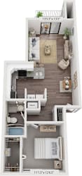 One Bedroom Renovated 3D Floor Plan at Green Ridge Apartments, Grand Rapids, Michigan