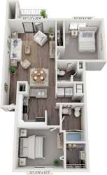 Renovated Two Bedroom Two Bath 3D Floor Plan at Green Ridge Apartments, Grand Rapids, 49544