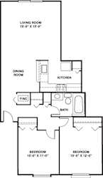 Two bedroom 2D floor plan at Hampton Lakes Apartments, Michigan, 49534