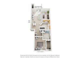 One Bedroom - Glen Floor Plan at Heatherwood Apartments, Grand Blanc, Michigan