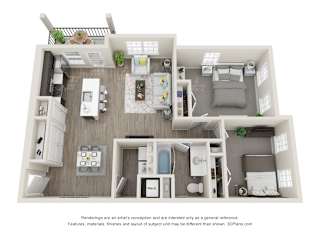 2 Bedroom 1 Bathroom Floor Plan at 24 at Bloomfield, Bloomfield Hills, Michigan