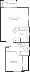 One bedroom end 2D floor plan at Hunters Pond Apartment Homes, Champaign, IL, 61820