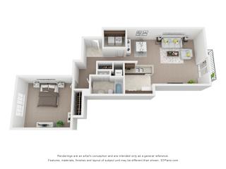 1-Bed/1-Bath, Iberis Floor Plan