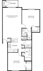 Two bedroom 2D floor plan at Limestone Creek Apartment Homes, Alabama