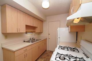 a kitchen with a stove and sink and a refrigerator at Madeira Apartments, Kalamazoo, 49001