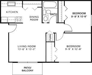 Two bedroom 2D floor plan at Madeira Apartments, Michigan