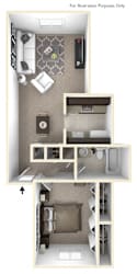 1-Bed/1-Bath, Mahonia Floor Plan at The Landings, Westland, Michigan