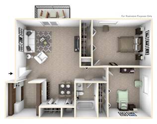 2-Bed/1-Bath, Marigold Floor Plan at Brook Pines, Columbia, 29210