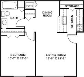 One bedroom alpine 2D floor plan at Old Monterey Apartments, Missouri, 65807