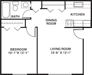One bedroom Spanish 2D floor plan at Old Monterey Apartments, Missouri, 65807