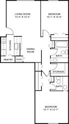 Two bedroom walk thru 2D floor plan at Old Monterey Apartments, Missouri, 65807