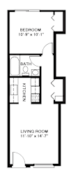 One bedroom 2D floor Plan at Newport Village Apartments, Portage, MI, 49002