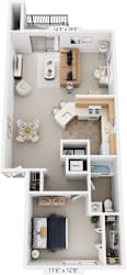One Bedroom End 3D Floor plan at North Pointe Apartments, Indiana, 46514