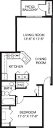 One bedroom 2D floor plan at Oak Shores Apartments, Oak Creek