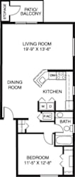One bedroom end 2D floor plan at Oak Shores Apartments, Oak Creek