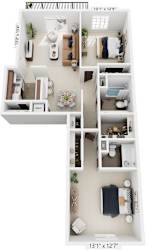 2 Bed 1.5 Bath Walk-thru 3D Floor Plan at Old Monterey Apartments, Springfield, MO