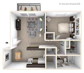1-Bed/1-Bath, Orchid Floor Plan at Eastgate Woods Apartments, Batavia, 45103