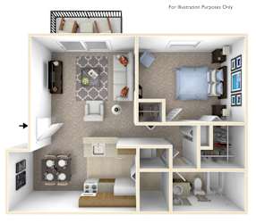 1-Bed/1-Bath, Orchid Floor Plan at Stone Ridge, Wixom, 48393