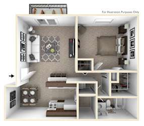 1-Bed/1-Bath, Orchid Floor Plan at Brook Pines, Columbia, SC