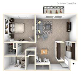 1-Bed/1-Bath, Orchid View Floor Plan at Eastgate Woods Apartments, Batavia