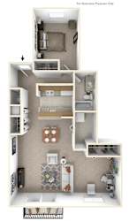 1-Bed/1-Bath, Peony Deluxe Floor Plan at Portsmouth Apartments, Michigan