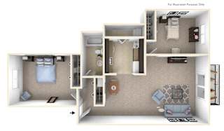 2-Bed/1-Bath, Periwinkle Floor Plan at The Landings, Michigan