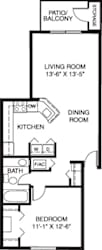 One bedroom 2D floor plan at Pine Knoll Apartments, Battle Creek