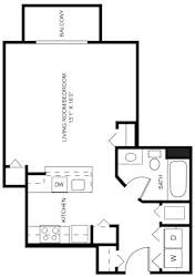 Poppy studio 2D floor plan at Meadowbrooke Apartment Homes in Grand Rapids, MI 49512