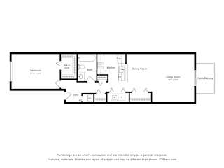 1 Bed 1 Bath Floor Plan at Portsmouth Apartments, Novi, Michigan