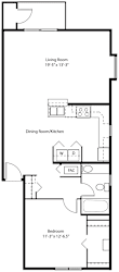 One bedroom end 2D floor plan at Green Ridge Apartments, Grand Rapids, Michigan