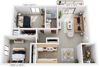 Two Bedroom 3D Floor Plan at Seville Apartments, Michigan