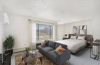 studio living room view at Seville Apartments in Kalamazoo, MI 49009