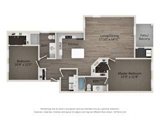 Prestige 2 BR 2 BA Floor Plan at Emerald Creek Apartments, South Carolina 29607