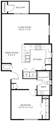 Signature One Bedroom End 2D Floor Plan at Stoney Pointe Apartment Homes in Wichita, KS