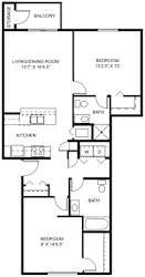 Two bedroom 2D floor plan at  at Signature Pointe Apartment Homes, Athens, Alabama