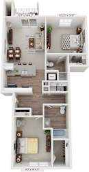 2 Bedroom 3D Floor Plan at Signature Pointe Apartment Homes, Athens, AL