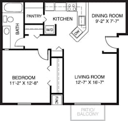 One bedroom seville 2D floor plan at South Bridge Apartments, Fort Wayne, IN, 46816