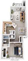 One Bedroom Stackable 3D Floor Plan at South Bridge Apartments, Fort Wayne, IN, 46816