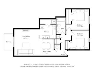 Moonflower Floor Plan at Southport Apartments, Michigan, 48111