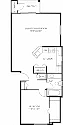 One Bedroom End 2D Floor Plan at Stoney Pointe Apartment Homes, Wichita, KS, 67226