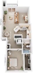 One Bedroom End Floor Plan at Stoney Pointe Apartment Homes, Wichita, KS, 67226
