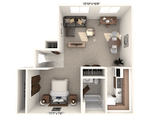 Studio Floor Plan at Bavarian Village Apartments, Indianapolis, IN, 46235