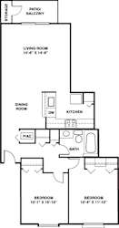 Two bedroom luxury 2D floor plan at Swiss Valley Apartments, Wyoming, MI