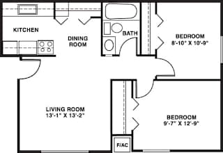 Two bedroom 2D floor plan at Swiss Valley Apartments, Wyoming, MI