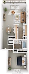 One bedroom one bathroom luxury 3D Floor Plan at Swiss Valley Apartments, Michigan, 49509