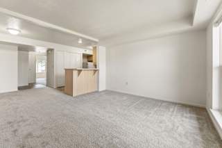 A large, empty living room with a carpeted floor at Tall Oaks Apartment Homes, Kalamazoo, MI, 49009