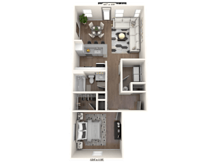 The Ashland - 1 BR 1 BA Floor Plan at River Crossing Apartments, St. Charles