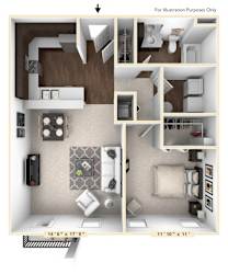 The Beckmen - 1 BR 1 BA Floor Plan at Bella Vista Apartments, Indiana, 46038
