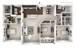 The Burgundy - 3 BR 2 BA Floor Plan at Bella Vista Apartments, Fishers