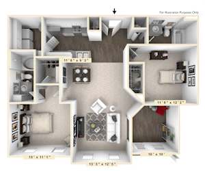 The Castello - 2 BR 2 BA Floor Plan